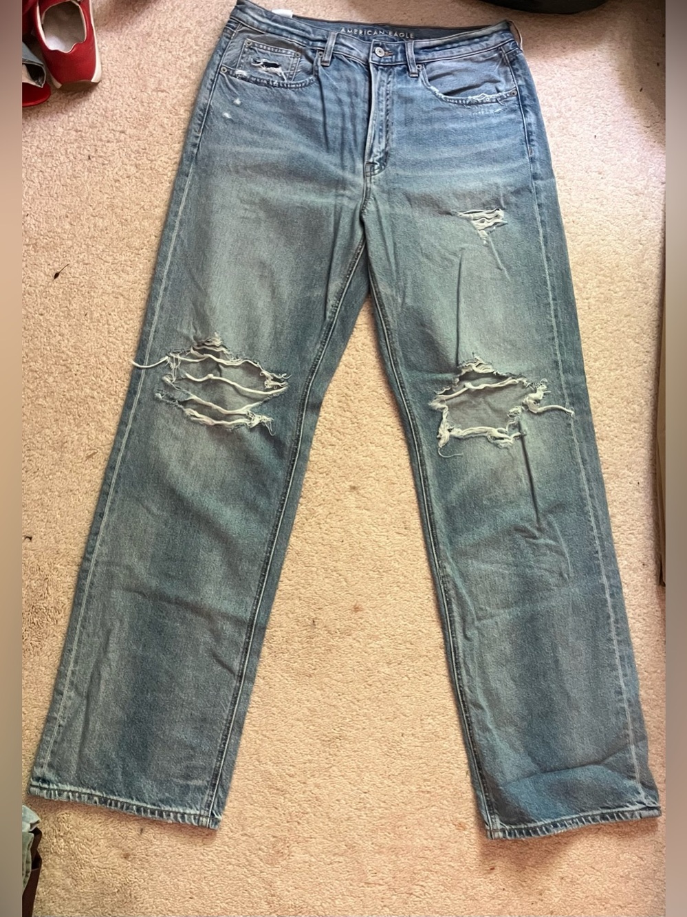 American Eagle Outfitters Distressed Light Blue Straight Jeans